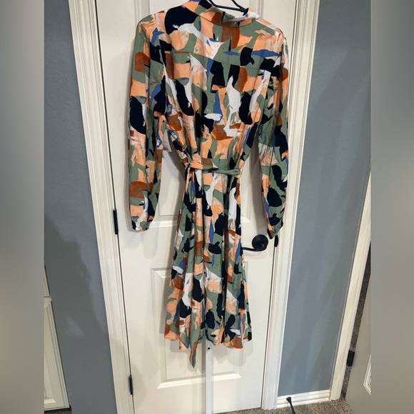 Nine West Abstract Print Tie Waist Midi Shirt Dress Size Large - Picture 3 of 6